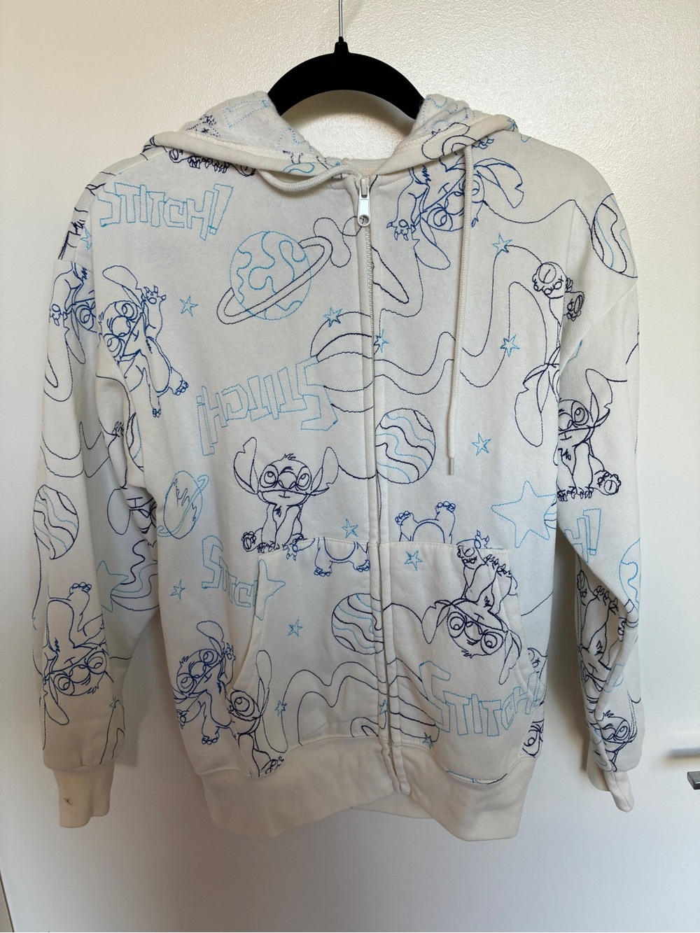 Disney Cream Hoodie with Blue Stitch Sketch Print